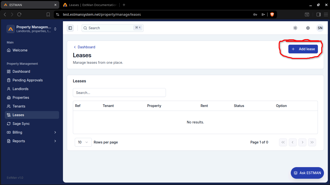 add lease button