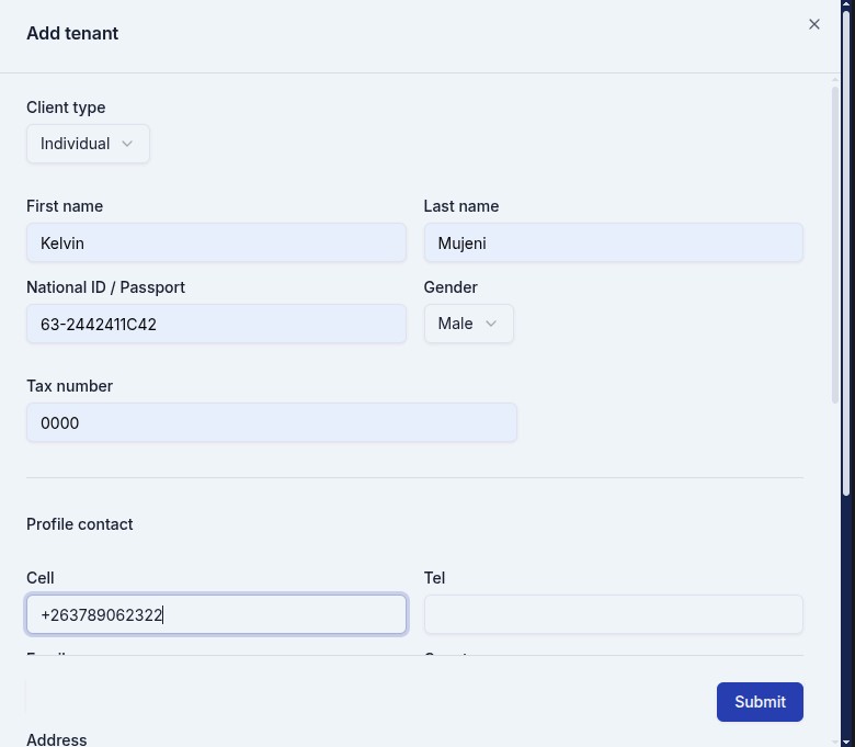 Add Tenant Form