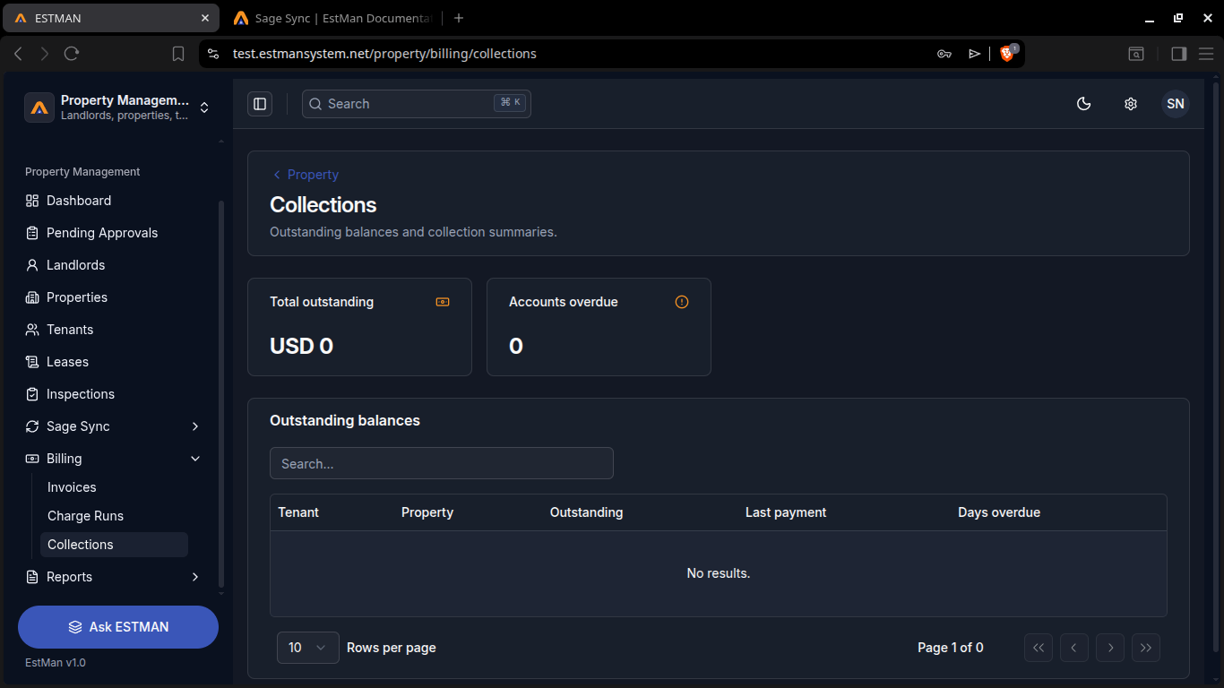 Export Properties screen