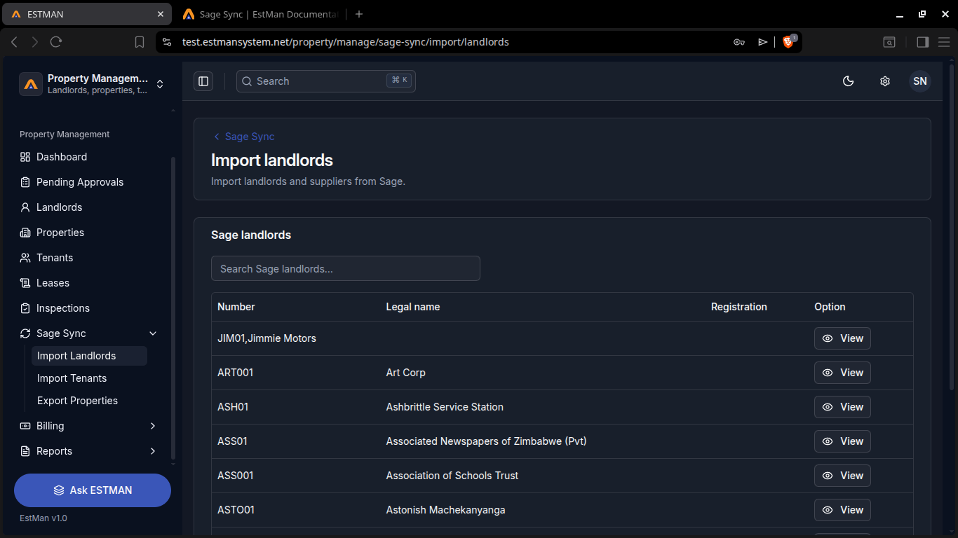 Sage sync menu