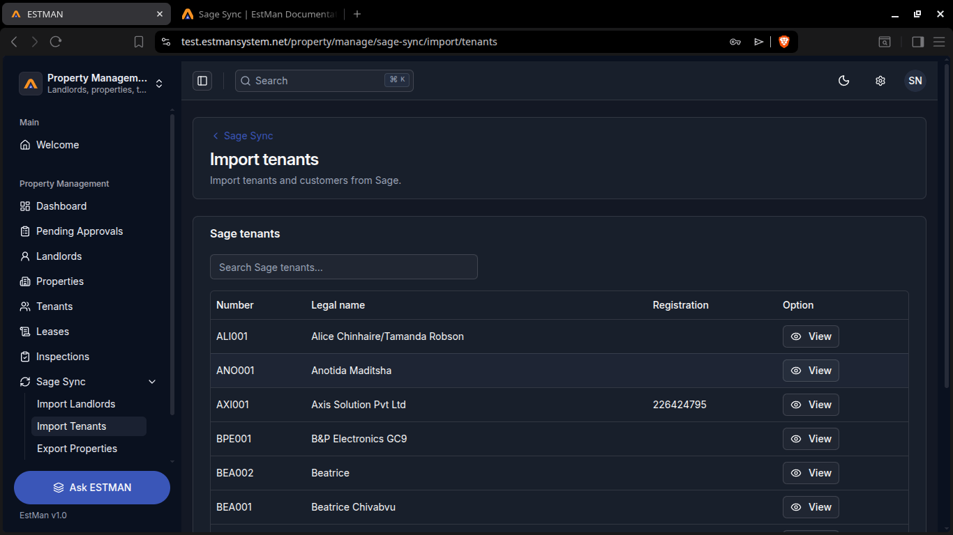 Sage sync menu